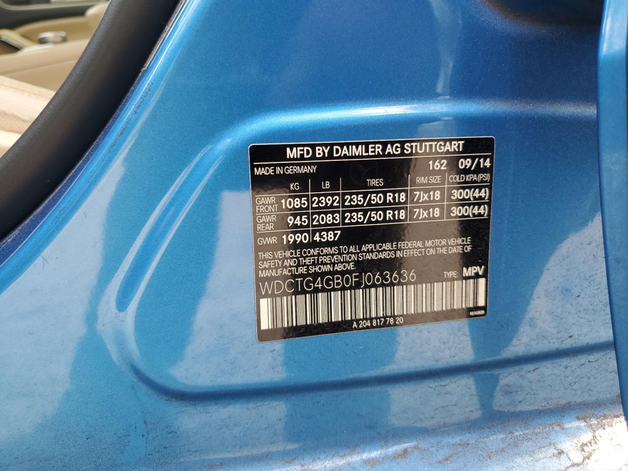 WDCTG4GB0FJ063636 2015 Mercedes-Benz Gla 250 4Matic