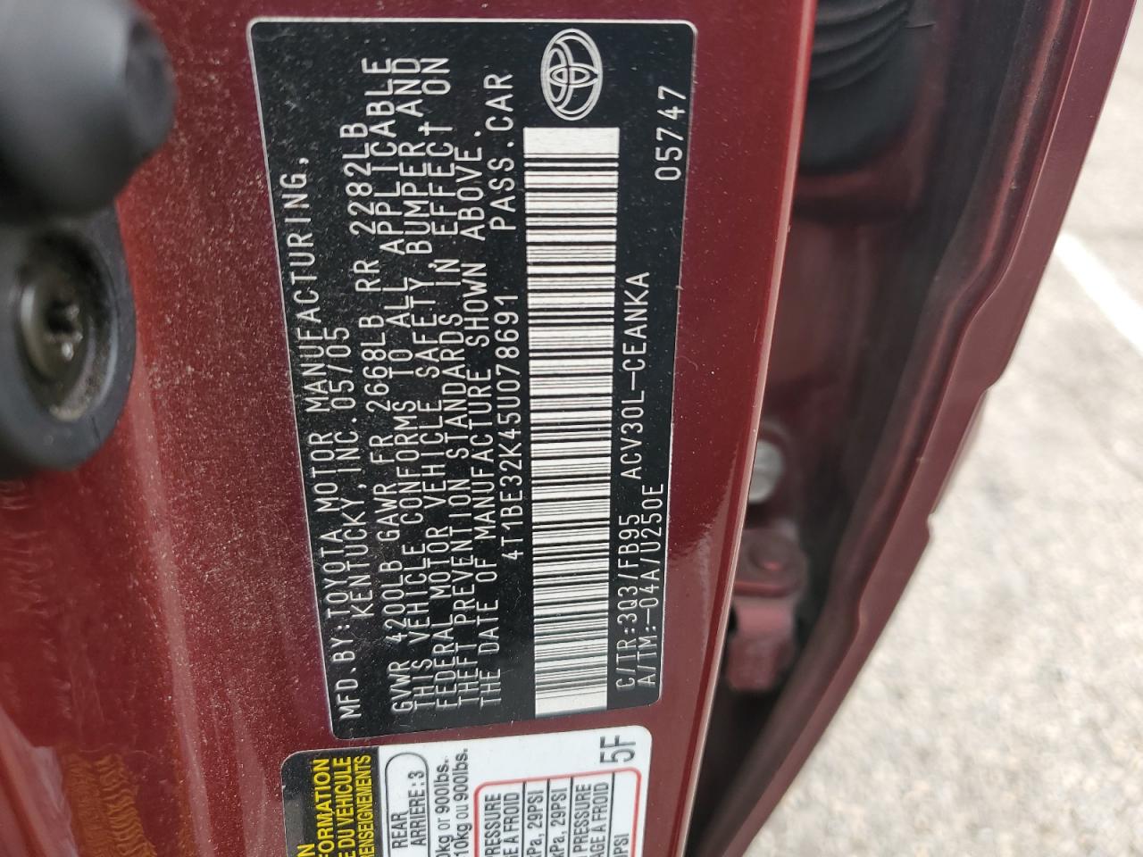 4T1BE32K45U078691 2005 Toyota Camry Le