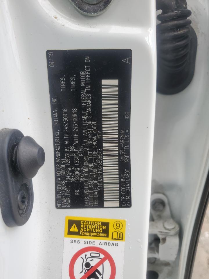 5TDJZRFHXKS596973 TOYOTA HIGHLANDER 2019