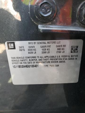 2016 Chevrolet Malibu Limited Ls VIN: 1G11B5SA4GU106481 Lot: 59158124