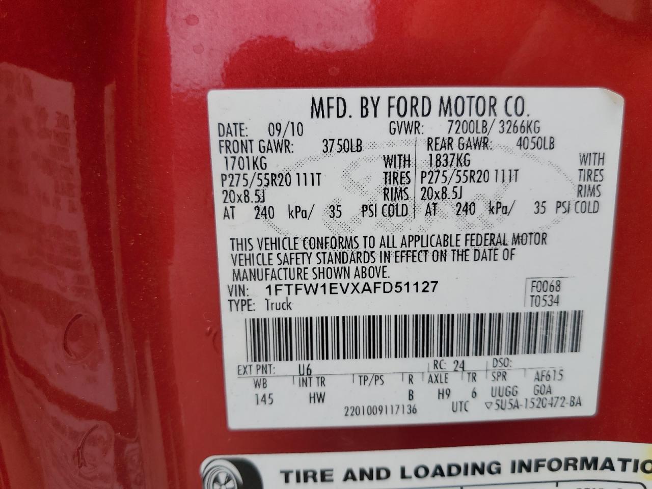 1FTFW1EVXAFD51127 2010 Ford F150 Supercrew