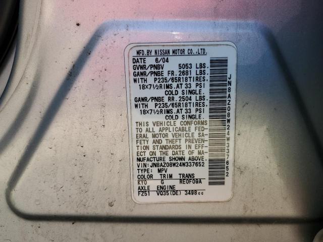 2004 Nissan Murano Sl VIN: JN8AZ08W24W337652 Lot: 57387534