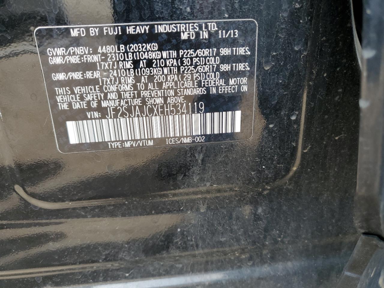 JF2SJAJCXEH534119 2014 Subaru Forester 2.5I Limited