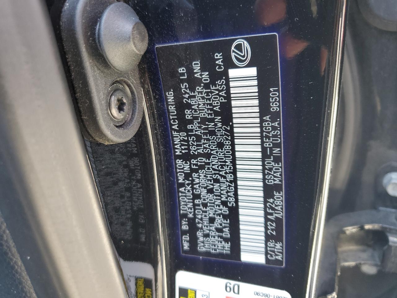 58AGZ1B15MU088272 2021 Lexus Es 350 Base