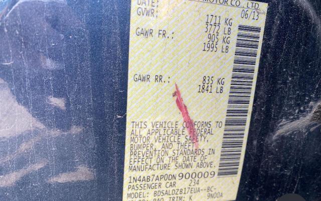 2013 Nissan Sentra S VIN: 1N4AB7AP0DN900009 Lot: 60800134