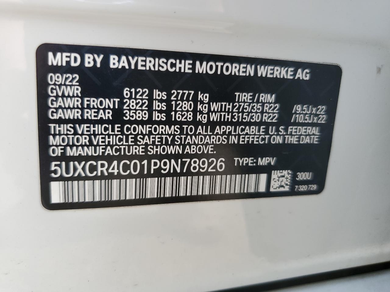 5UXCR4C01P9N78926 2023 BMW X5 Sdrive 40I