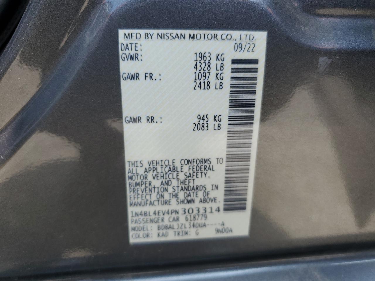 1N4BL4EV4PN303314 NISSAN ALTIMA 2023