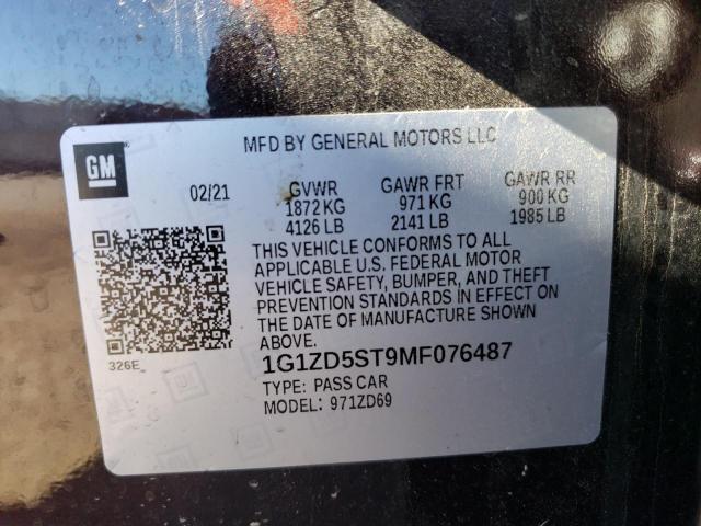 2021 Chevrolet Malibu Lt VIN: 1G1ZD5ST9MF076487 Lot: 58282914