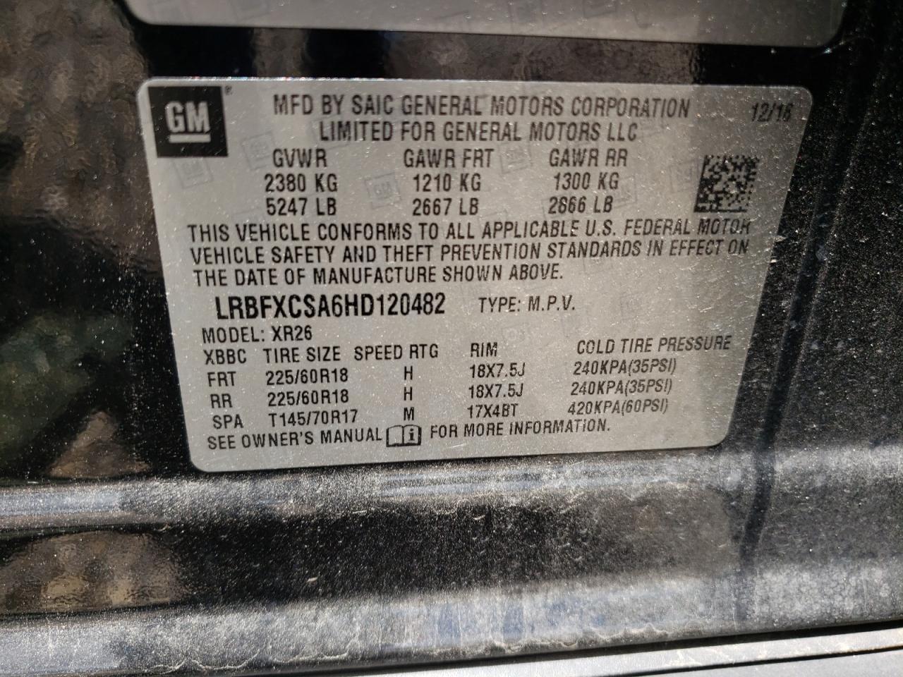 LRBFXCSA6HD120482 2017 Buick Envision Preferred