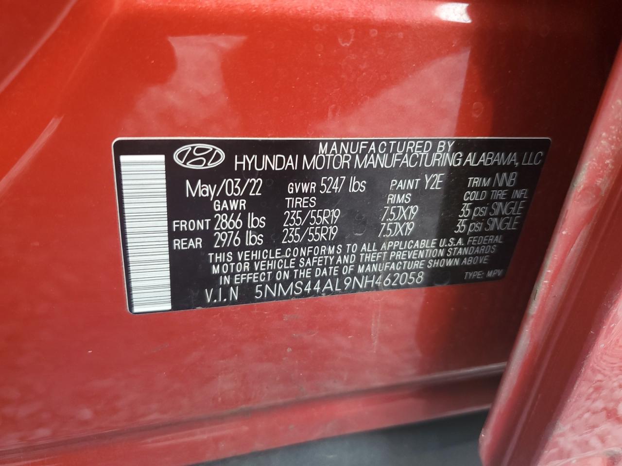 5NMS44AL9NH462058 2022 Hyundai Santa Fe Limited