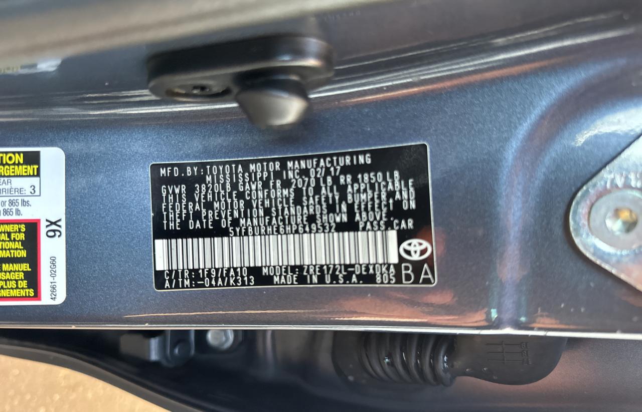 5YFBURHE6HP649532 2017 Toyota Corolla L