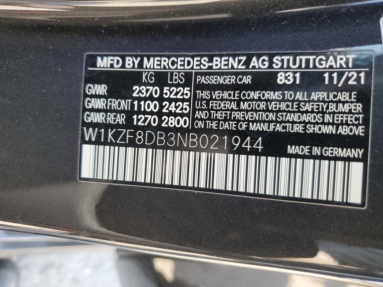 W1KZF8DB3NB021944 2022 Mercedes-Benz E 350