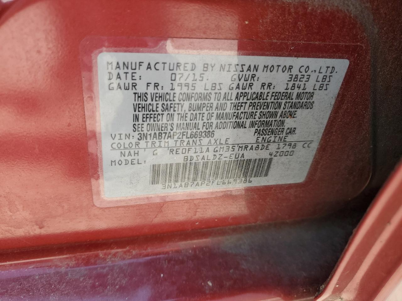 3N1AB7AP2FL669386 2015 Nissan Sentra S