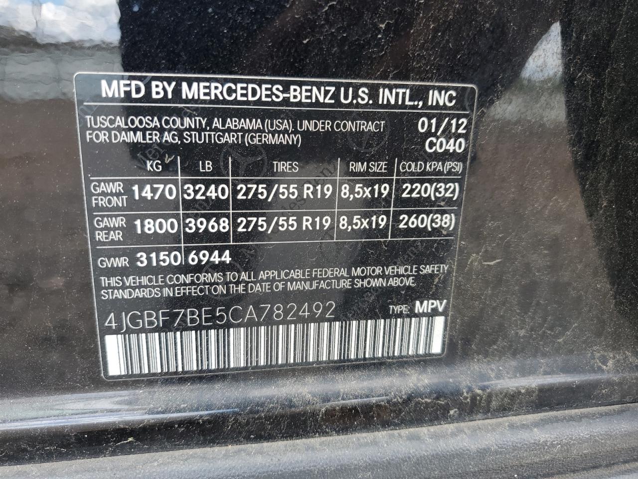 4JGBF7BE5CA782492 2012 Mercedes-Benz Gl 450 4Matic