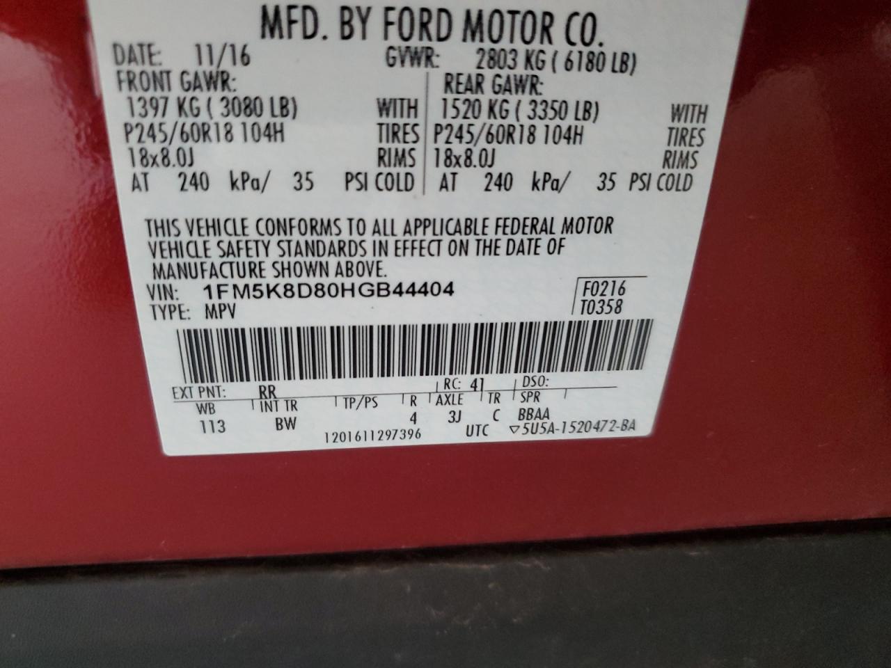 1FM5K8D80HGB44404 FORD EXPLORER 2017