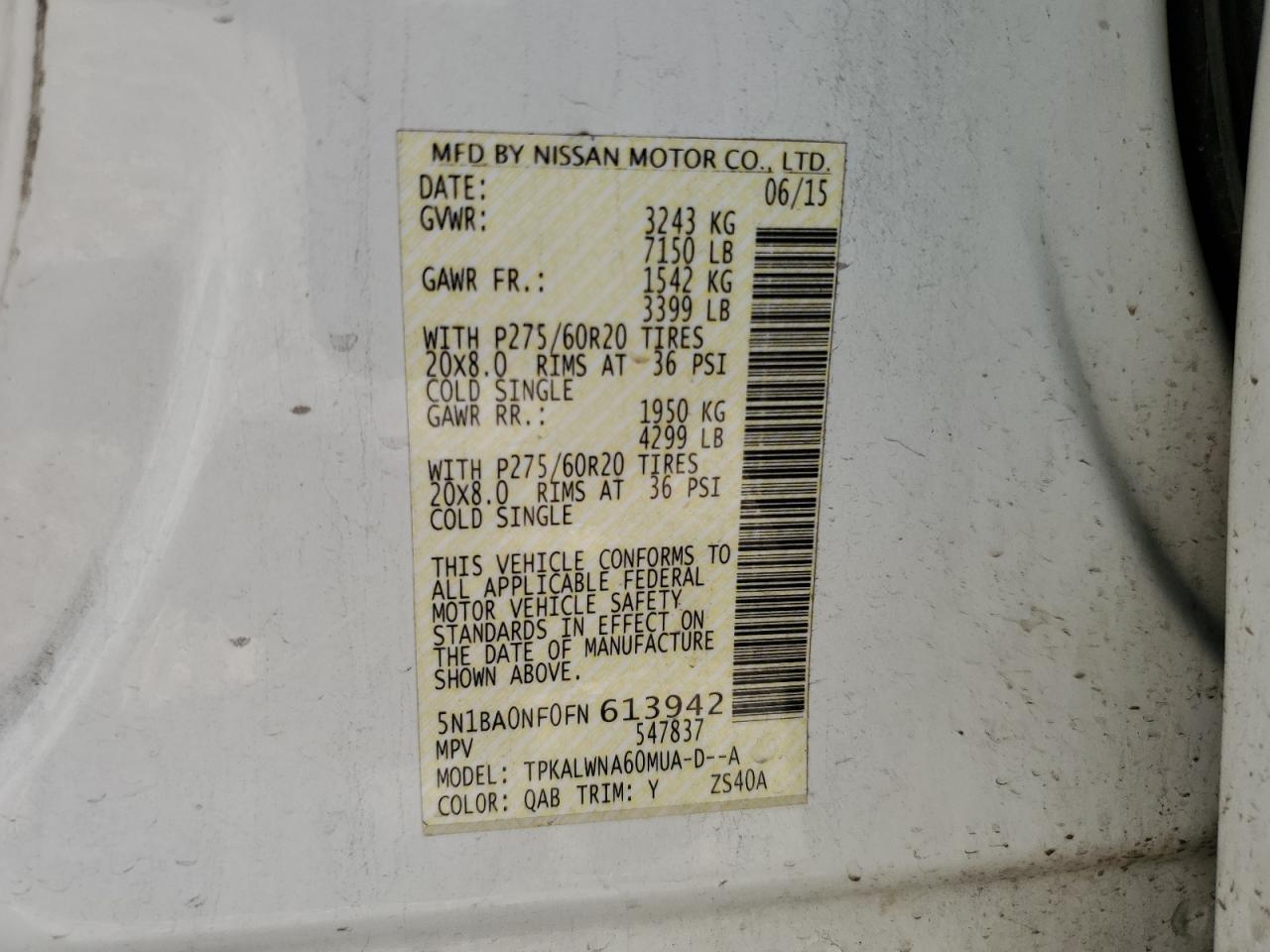 5N1BA0NF0FN613942 2015 Nissan Armada Platinum