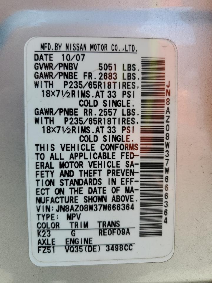 JN8AZ08W37W666364 2007 Nissan Murano Sl