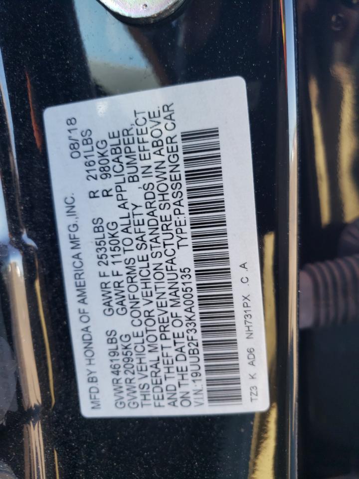 19UUB2F33KA005135 2019 Acura Tlx