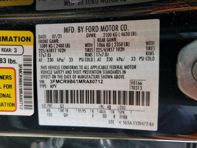 2021 Ford Bronco Sport Big Bend VIN: 3FMCR9B61MRA80712 Lot: 60117424