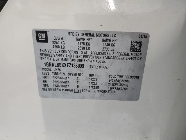 2015 Chevrolet Equinox Lt VIN: 1GNALBEKXFZ133099 Lot: 59273034