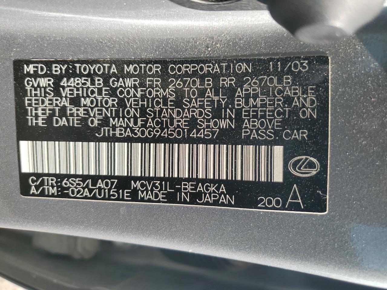 JTHBA30G945014457 2004 Lexus Es 330