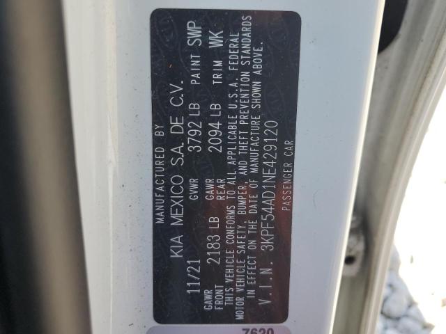 2022 Kia Forte Gt Line VIN: 3KPF54AD1NE429120 Lot: 58705804