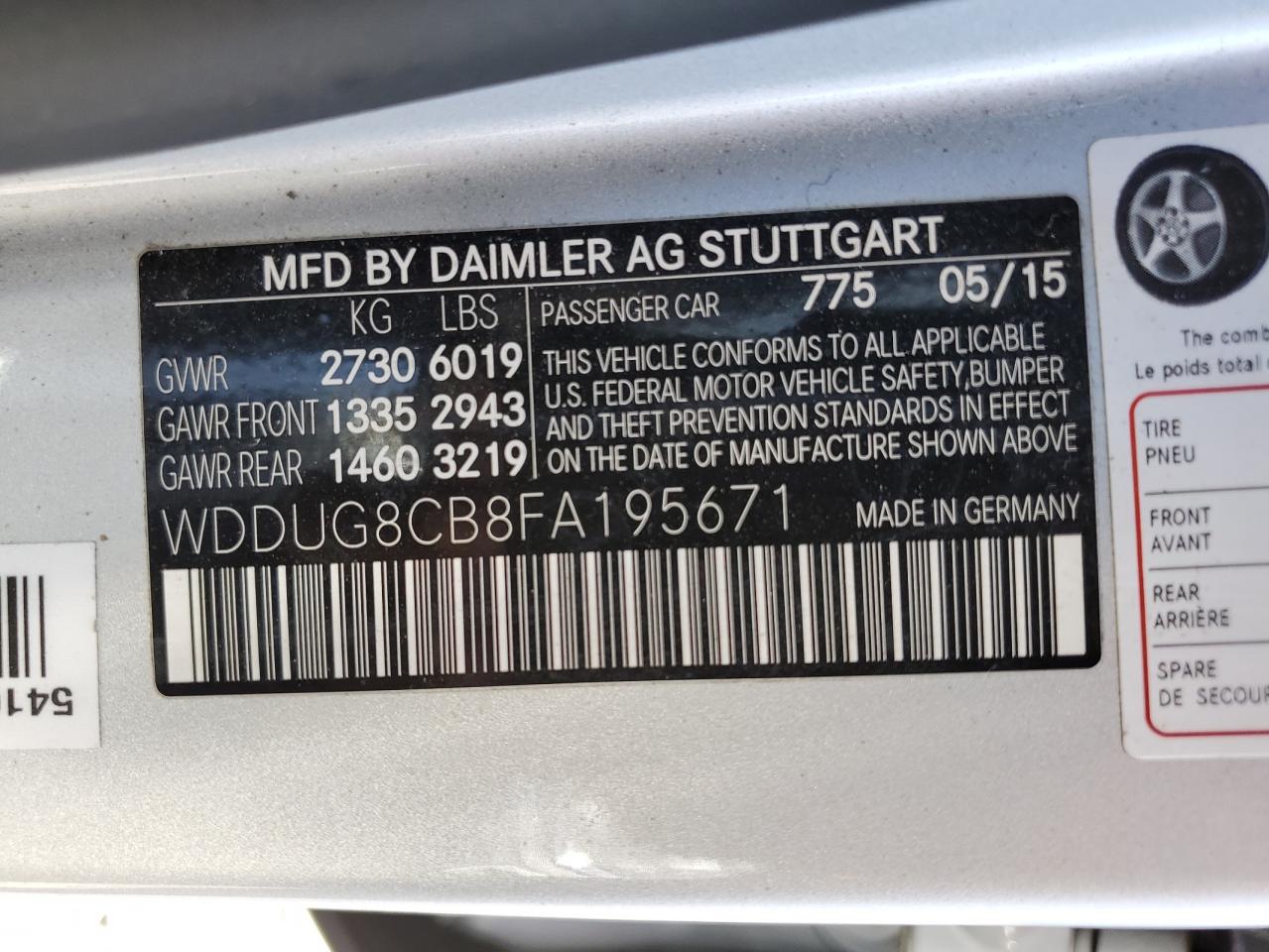 WDDUG8CB8FA195671 2015 Mercedes-Benz S 550