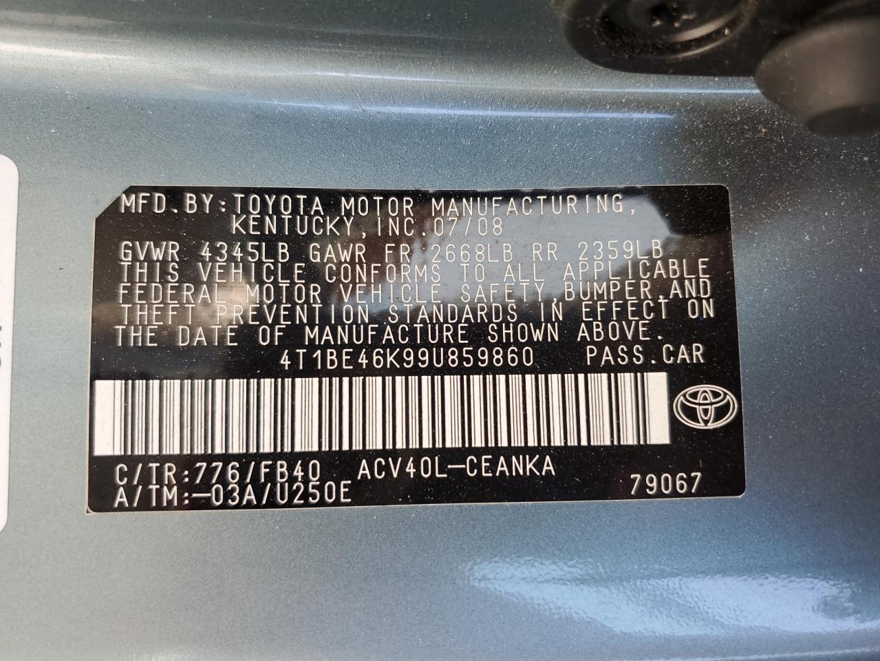 4T1BE46K99U859860 2009 Toyota Camry Base