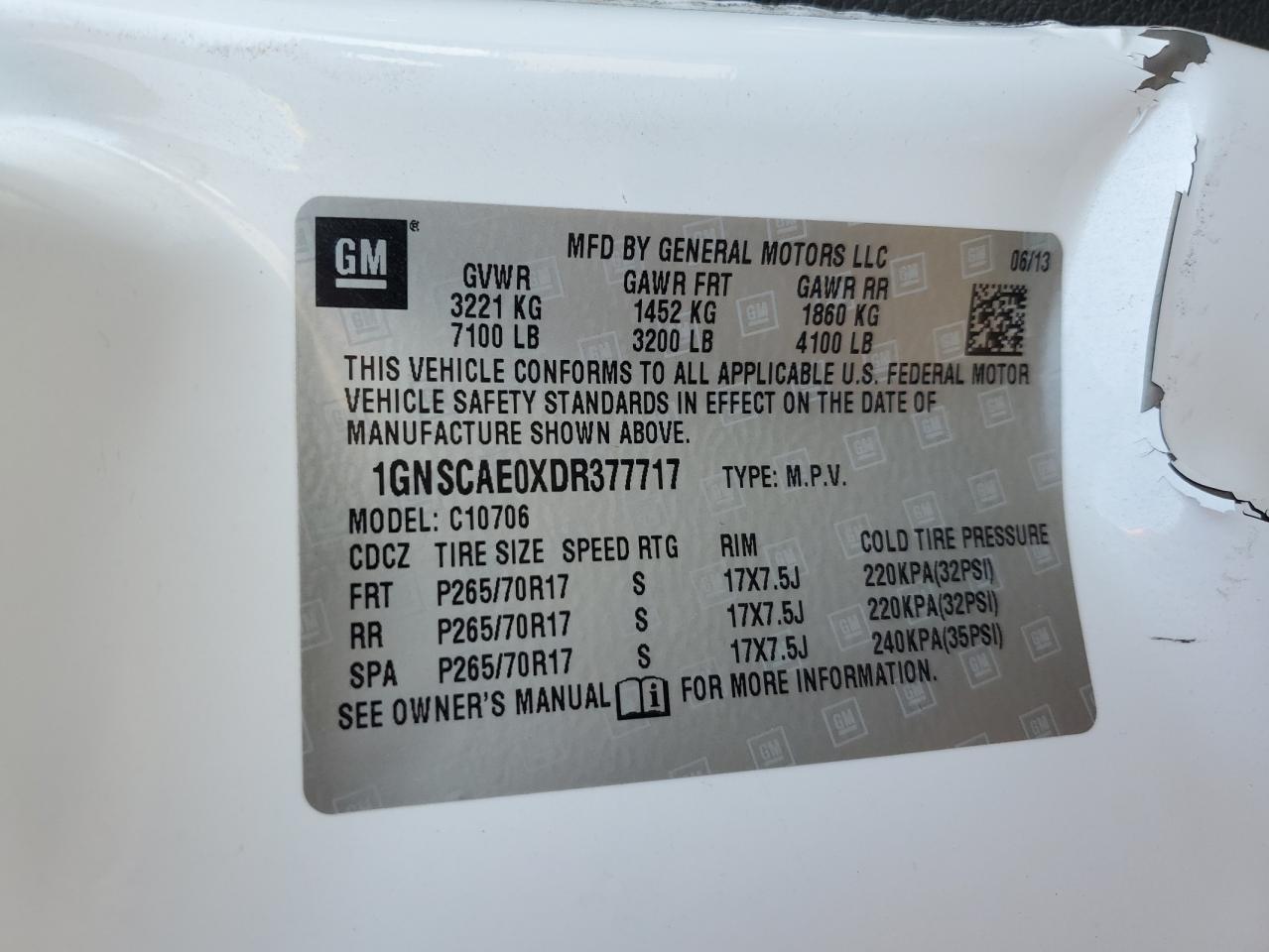 1GNSCAE0XDR377717 2013 Chevrolet Tahoe C1500 Ls