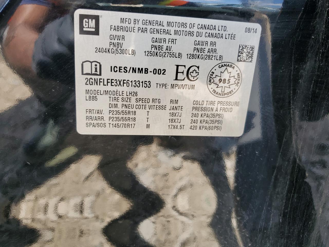 2GNFLFE3XF6133153 2015 Chevrolet Equinox Lt