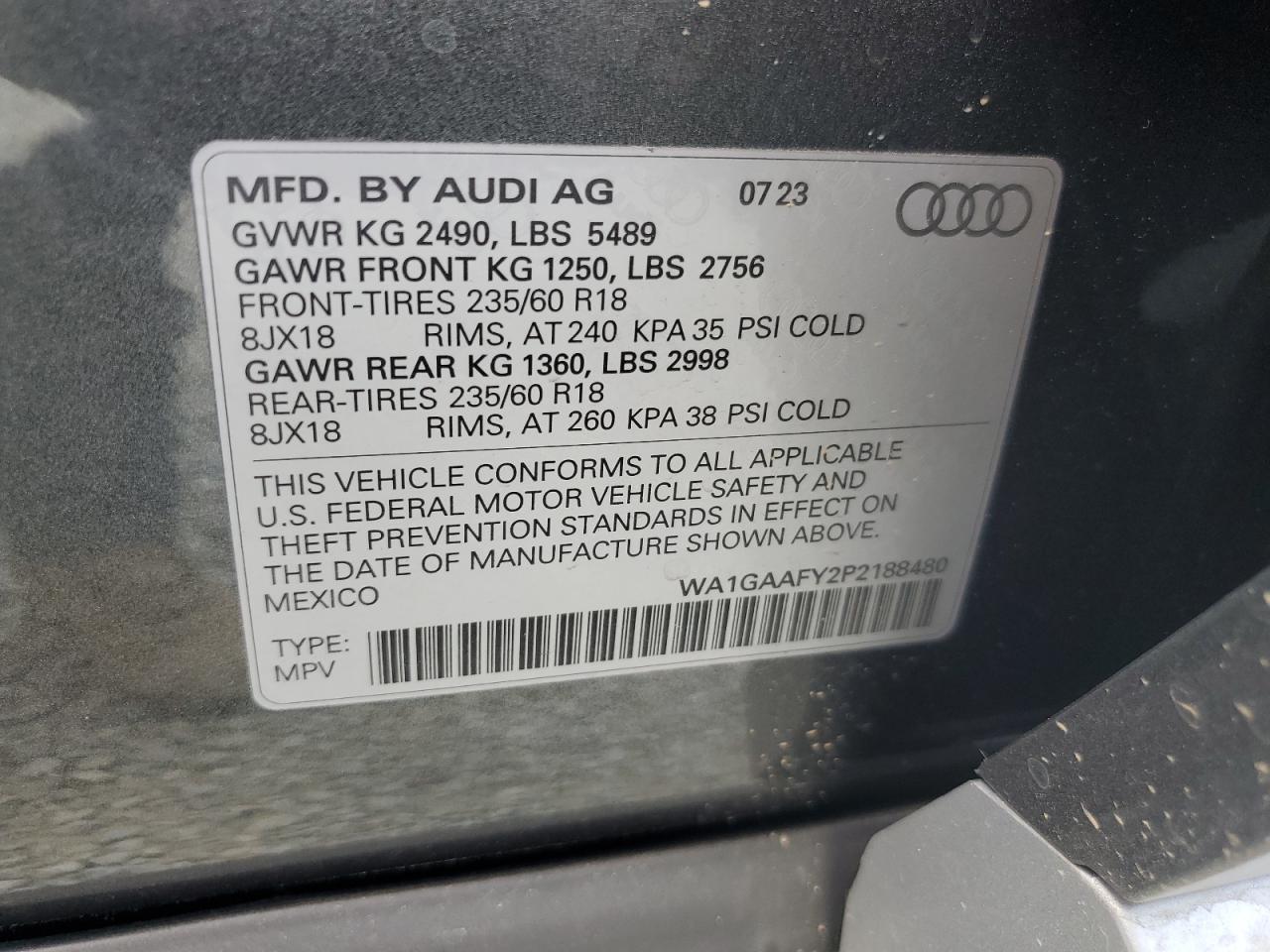 WA1GAAFY2P2188480 2023 Audi Q5 Premium 45