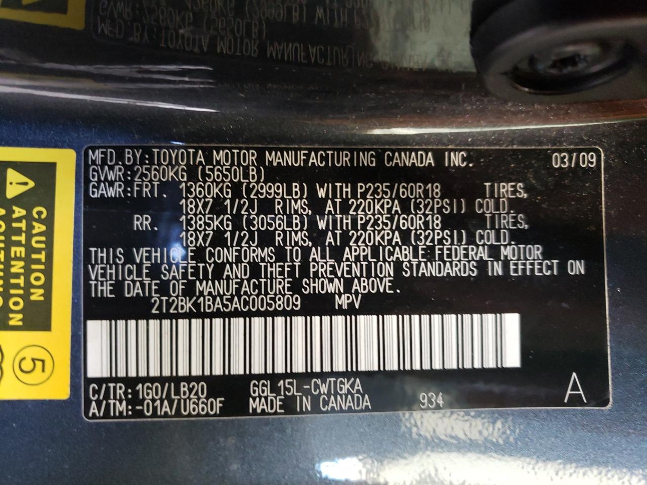 2T2BK1BA5AC005809 2010 Lexus Rx 350