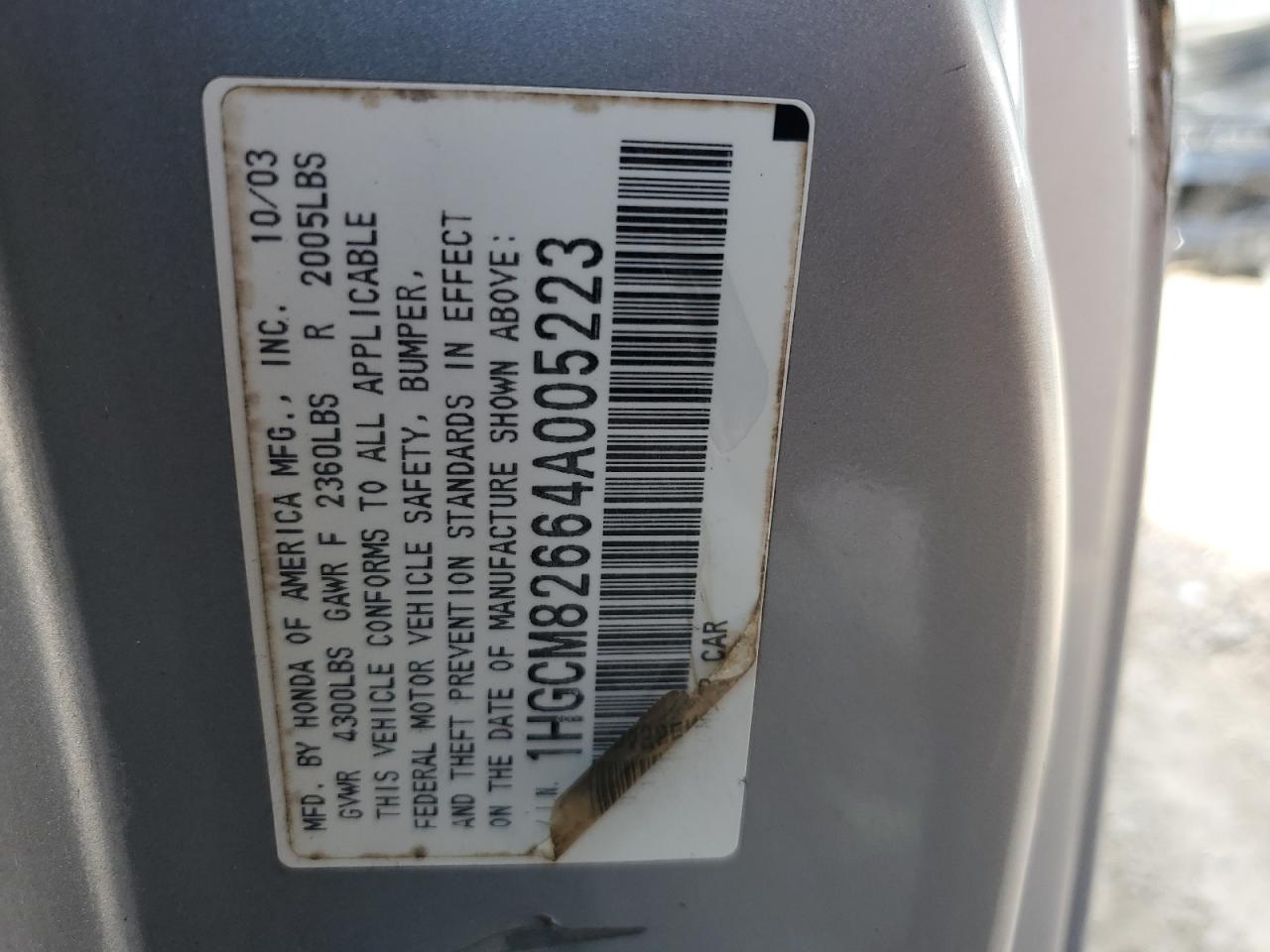 1HGCM82664A005223 2004 Honda Accord Ex