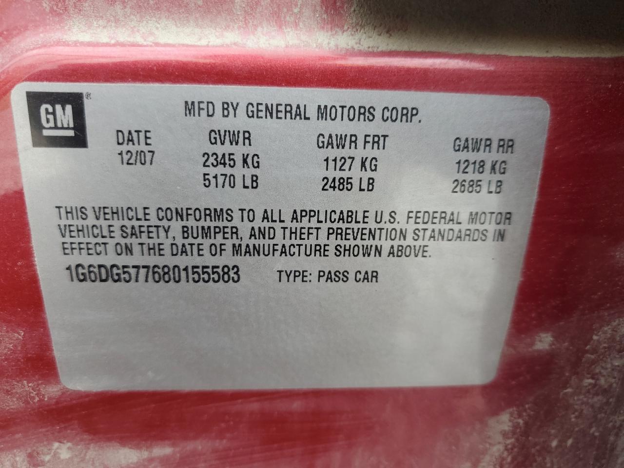 1G6DG577680155583 2008 Cadillac Cts