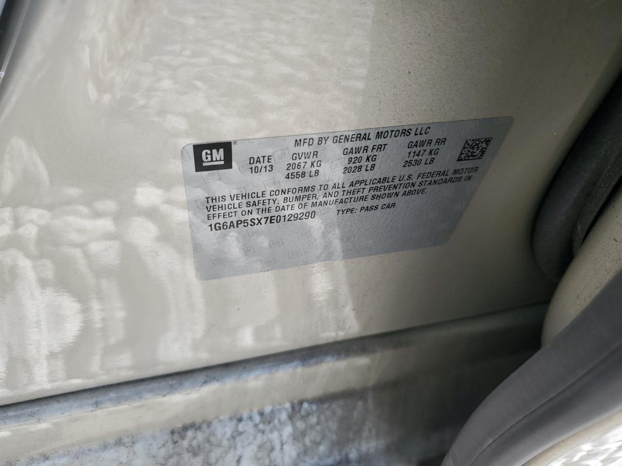 1G6AP5SX7E0129290 2014 Cadillac Cts