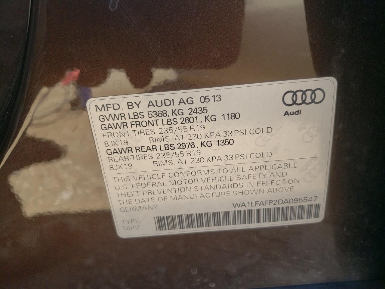 WA1LFAFP2DA095547 2013 Audi Q5 Premium Plus