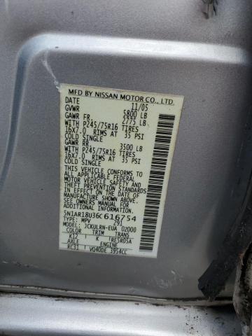 2006 Nissan Pathfinder Le VIN: 5N1AR18U36C616754 Lot: 58252324