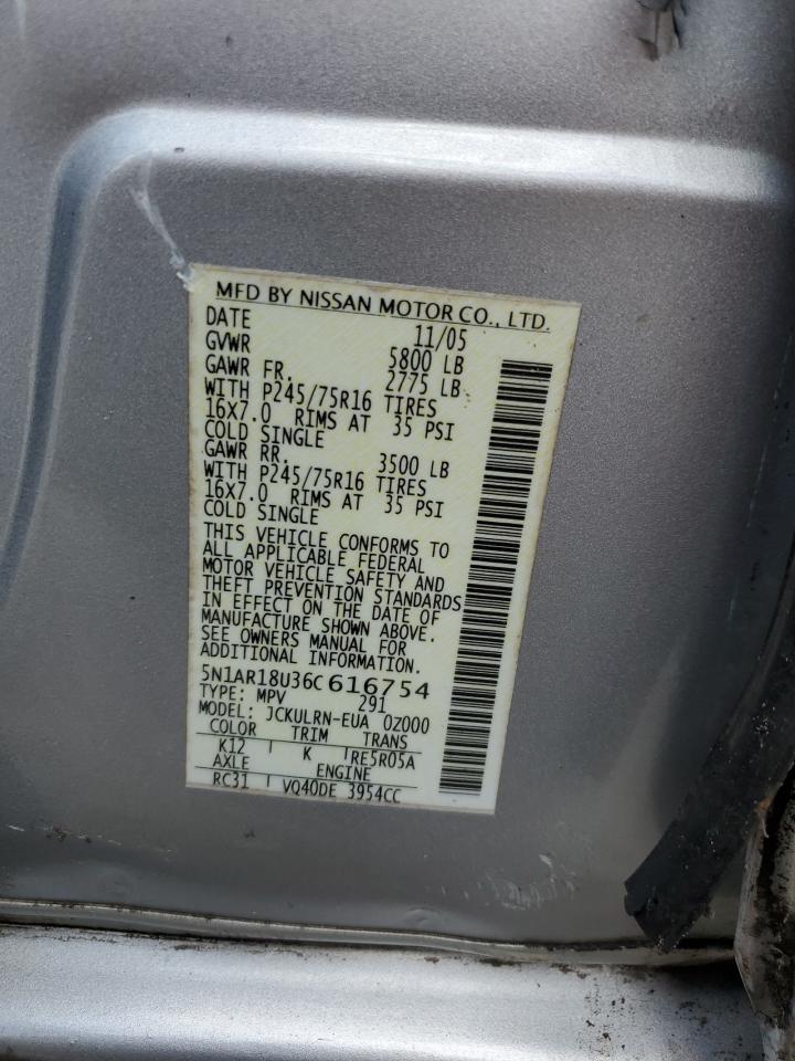 5N1AR18U36C616754 2006 Nissan Pathfinder Le