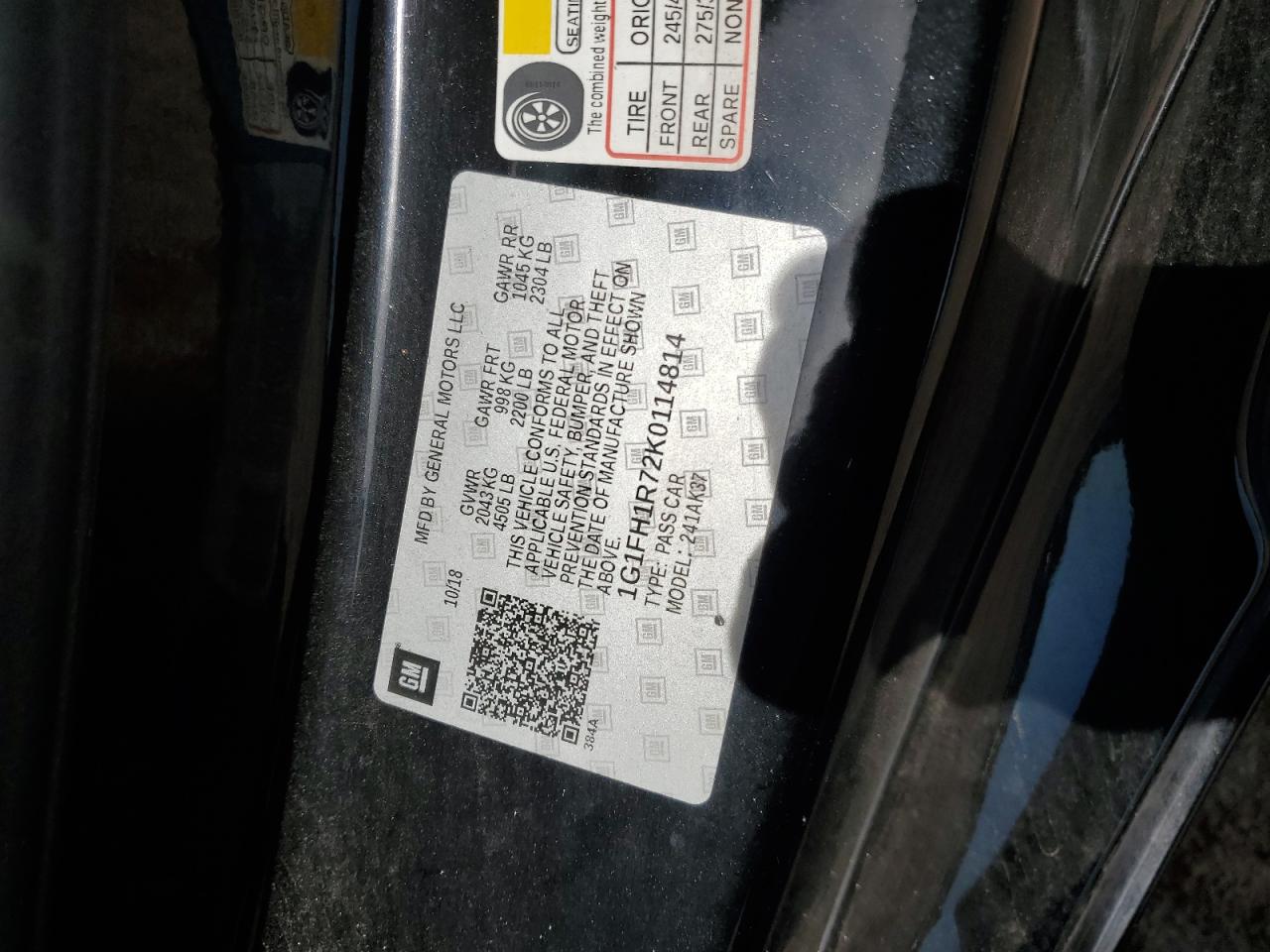 1G1FH1R72K0114814 2019 Chevrolet Camaro Ss