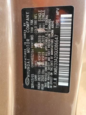 2016 Hyundai Tucson Limited VIN: KM8J33A20GU086647 Lot: 60851174