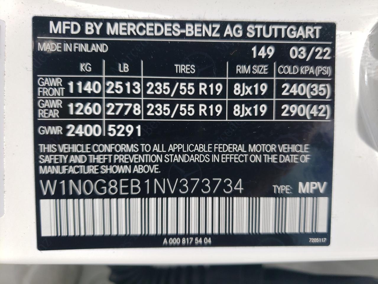 W1N0G8EB1NV373734 2022 Mercedes-Benz Glc 300 4Matic