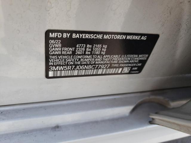 2022 BMW 330Xi VIN: 3MW5R7J06N8C77927 Lot: 60644074