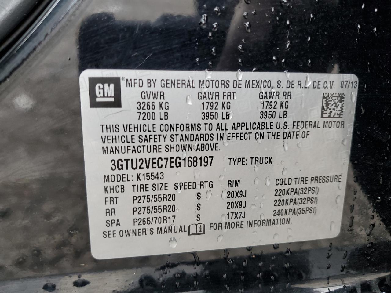 3GTU2VEC7EG168197 2014 GMC Sierra K1500 Slt