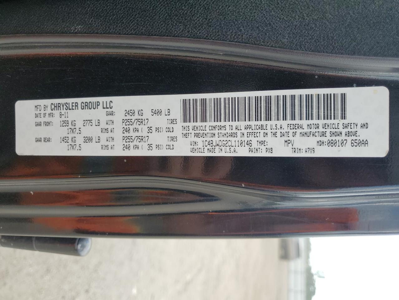 1C4BJWDG2CL110146 2012 Jeep Wrangler Unlimited Sport