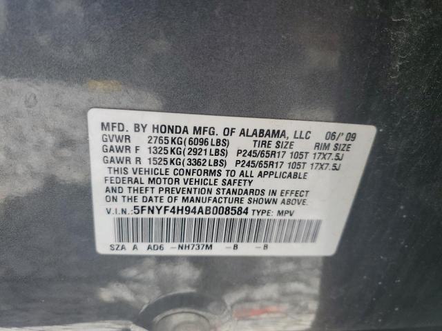 2010 Honda Pilot Touring VIN: 5FNYF4H94AB008584 Lot: 57116344