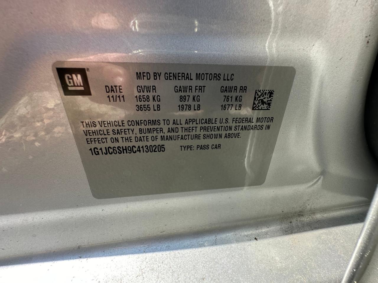 1G1JC6SH9C4130205 2012 Chevrolet Sonic Lt