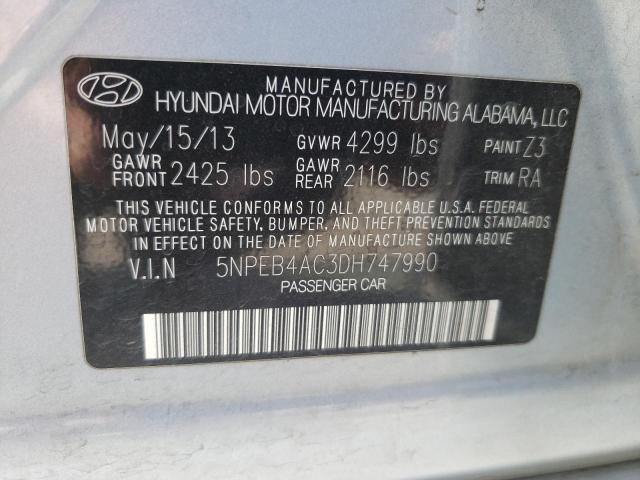 2013 Hyundai Sonata Gls VIN: 5NPEB4AC3DH747990 Lot: 58413754