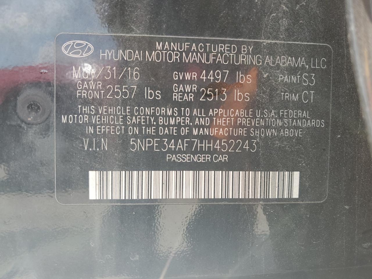 5NPE34AF7HH452243 2017 Hyundai Sonata Sport