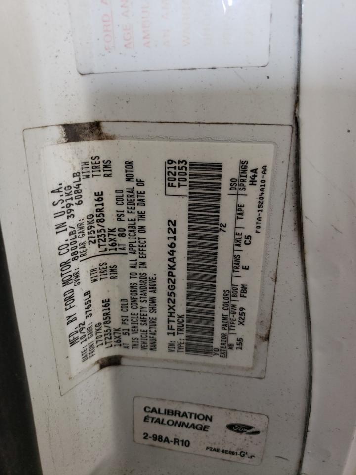 1FTHX25G2PKA46122 1993 Ford F250