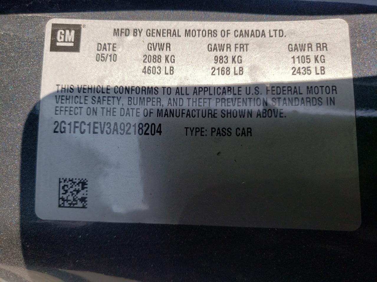 2G1FC1EV3A9218204 2010 Chevrolet Camaro Lt